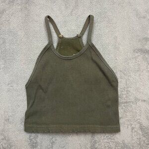 Free People Movement XS/S Happiness Runs Crop Tank Bra Top Olive Green Ribbed